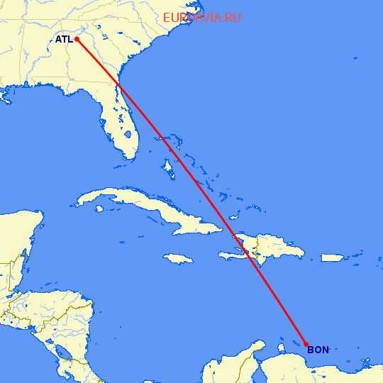 перелет Кралендейк — Атланта на карте