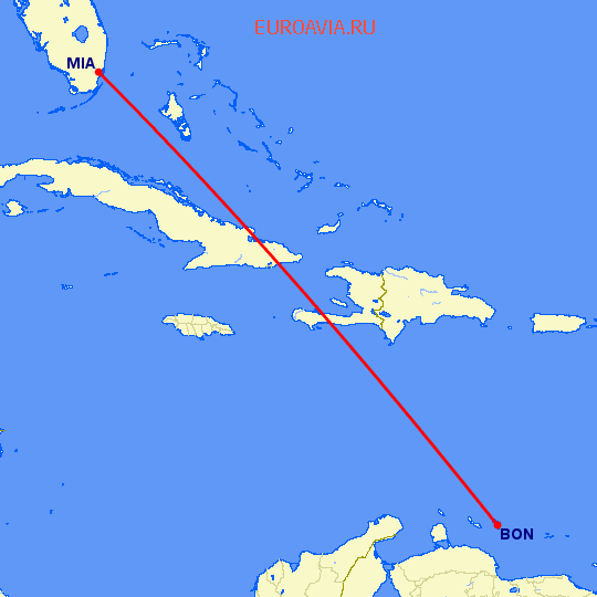перелет Кралендейк — Майами на карте