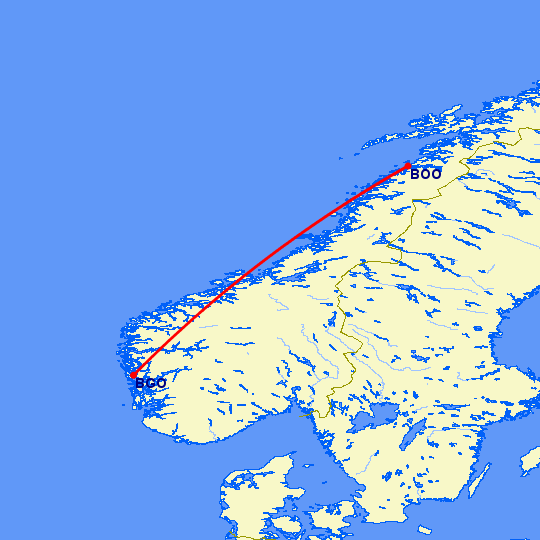 перелет Бодо — Берген на карте