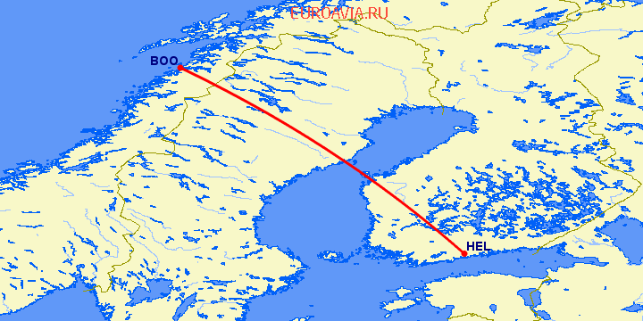 перелет Бодо — Хельсинки на карте