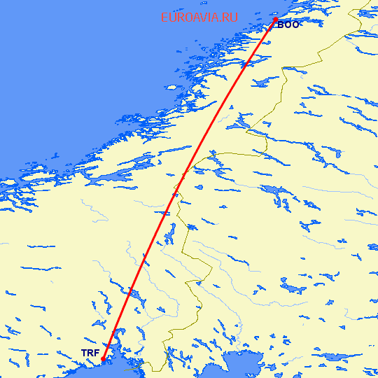 перелет Бодо — Осло Торп на карте