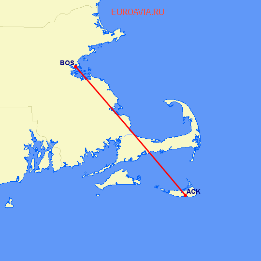 перелет Бостон — Нантакет на карте
