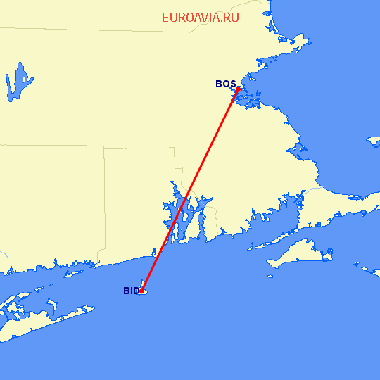 перелет Бостон — Block Island на карте