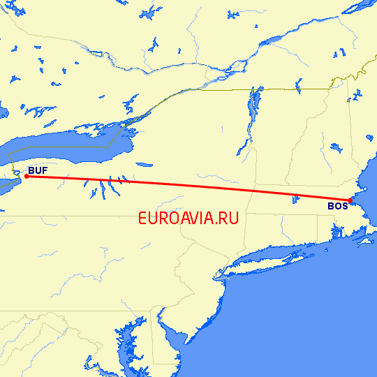 перелет Бостон — Буффало на карте