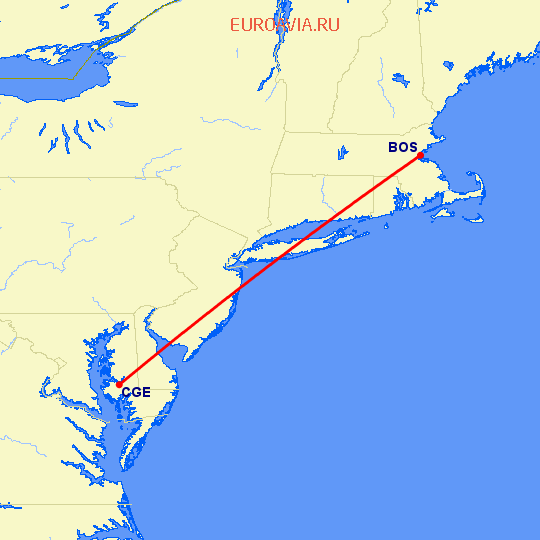 перелет Бостон — Кембрдидж на карте