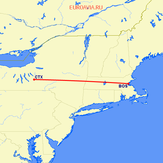 перелет Бостон — Cortland на карте