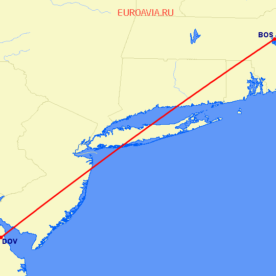 перелет Бостон — Dover-Cheswold на карте