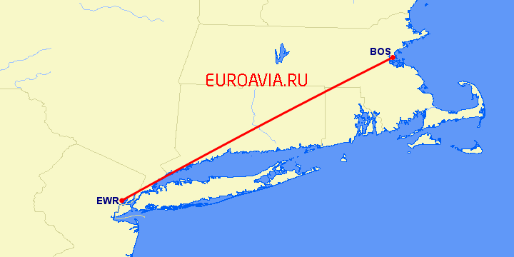 перелет Бостон — Ньюарк на карте