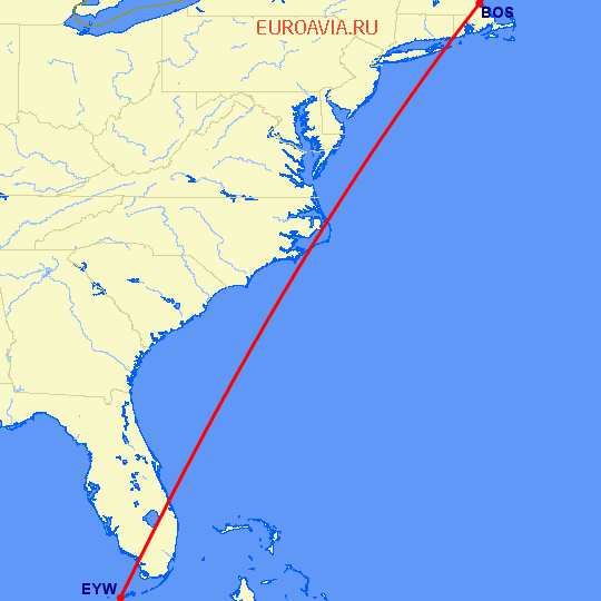 перелет Бостон — Ки Уэст на карте