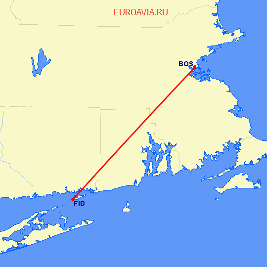 перелет Бостон — Fishers Island на карте