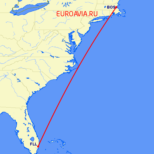 перелет Бостон — Форт Лодердейл  на карте