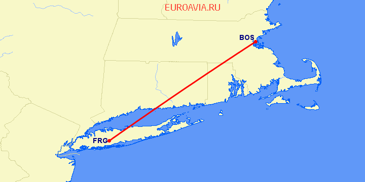 перелет Бостон — Farmingdale на карте