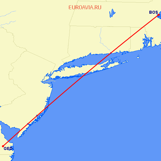 перелет Бостон — Georgetown на карте