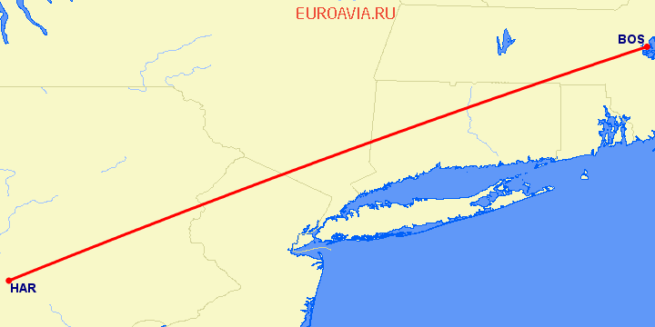 перелет Бостон — Harrisburg на карте