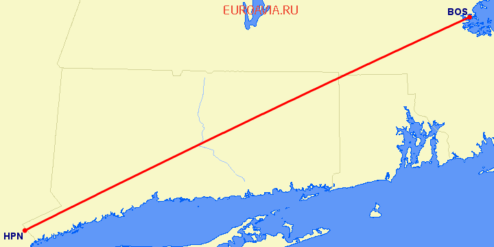 перелет Бостон — White Plains на карте