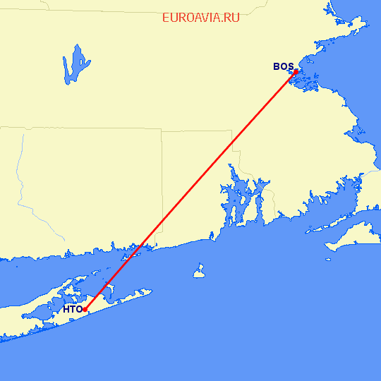 перелет Бостон — East Hampton на карте