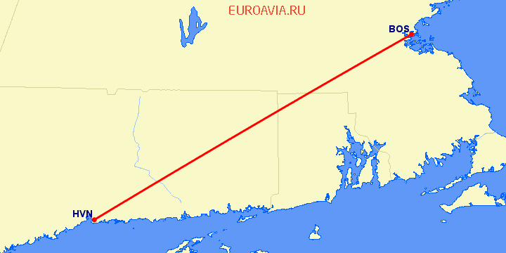 перелет Бостон — New Haven на карте