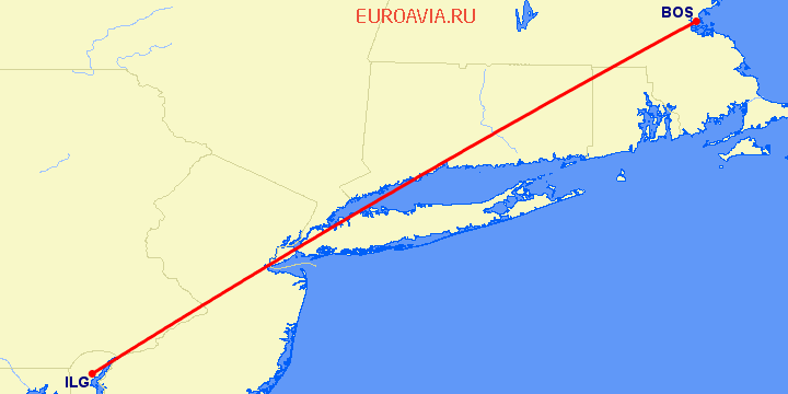 перелет Бостон — Wilmington на карте