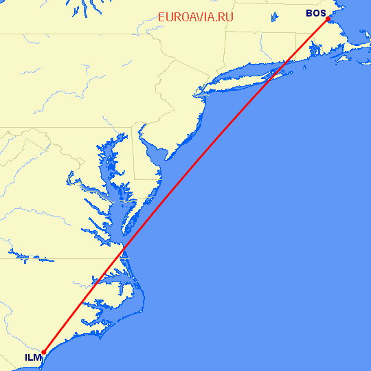 перелет Бостон — Вилмингтон на карте