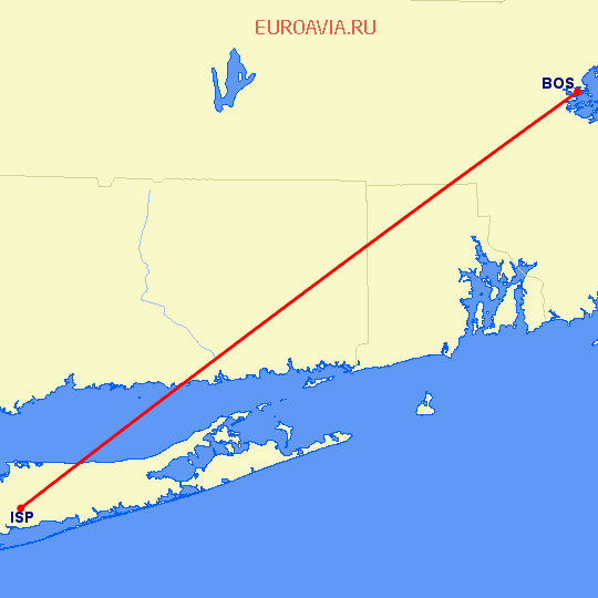 перелет Бостон — Islip на карте