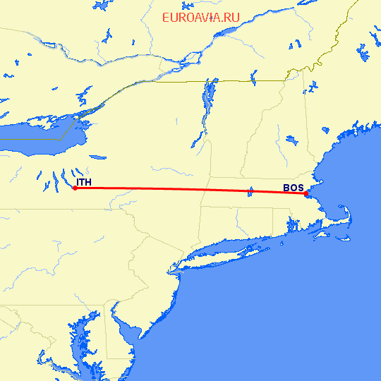перелет Бостон — Ithaca на карте
