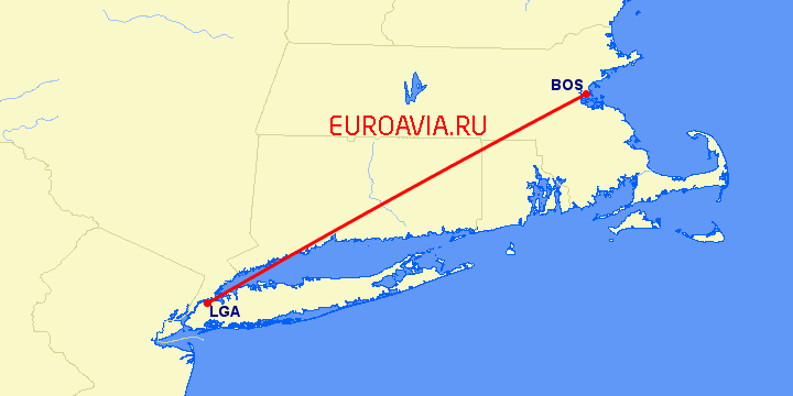 перелет Бостон — Нью-Йорк на карте
