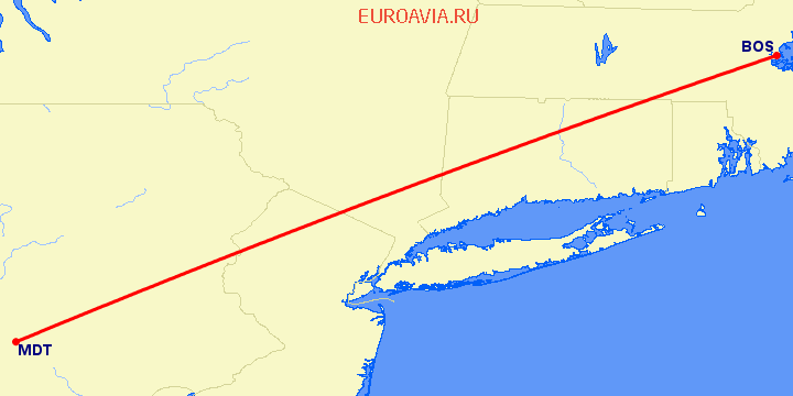 перелет Бостон — Харрисбург на карте
