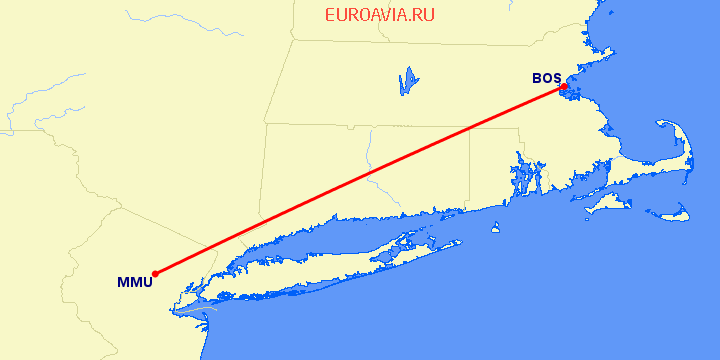 перелет Бостон — Morristown на карте