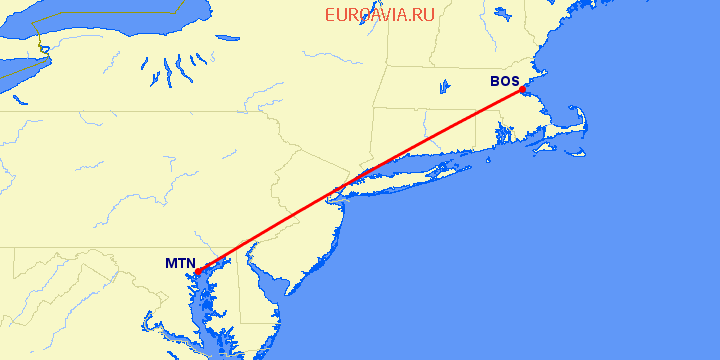 перелет Бостон — Балтимор на карте