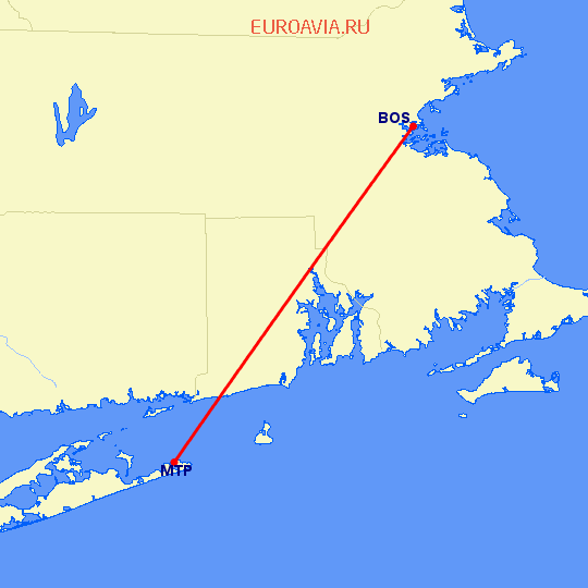 перелет Бостон — Montauk на карте
