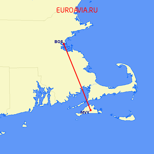 перелет Бостон — Мартас-Винъярд на карте