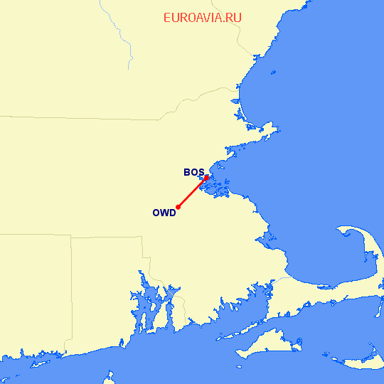 перелет Бостон — Norwood на карте