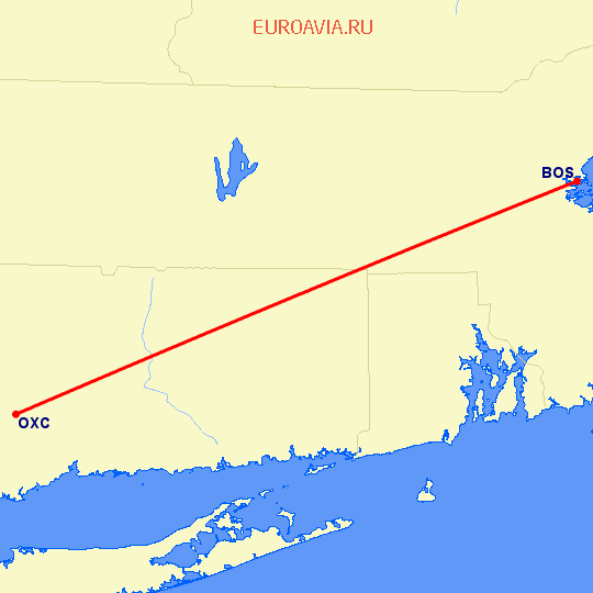 перелет Бостон — Oxford, CT на карте