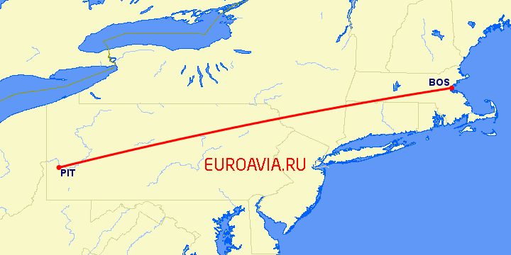 перелет Бостон — Питтсбург на карте