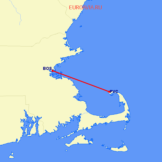 перелет Бостон — Provincetown на карте