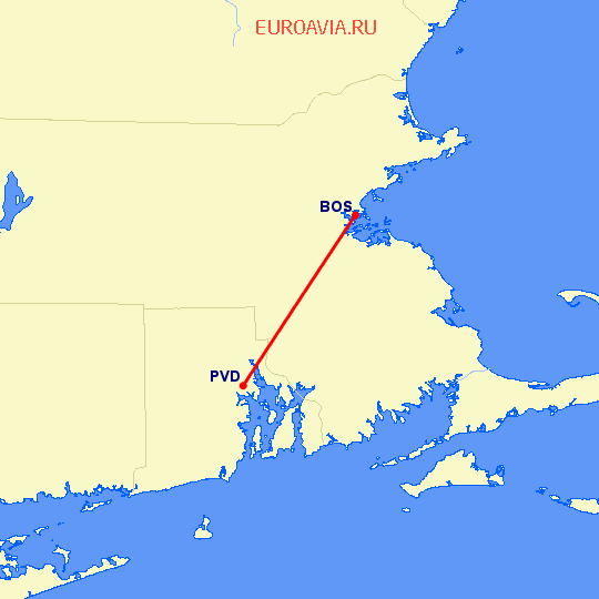 перелет Бостон — Провиденс на карте