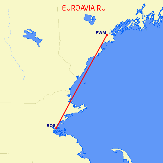 перелет Бостон — Портленд на карте