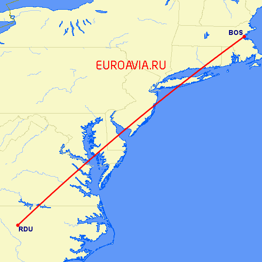 перелет Бостон — Роли на карте