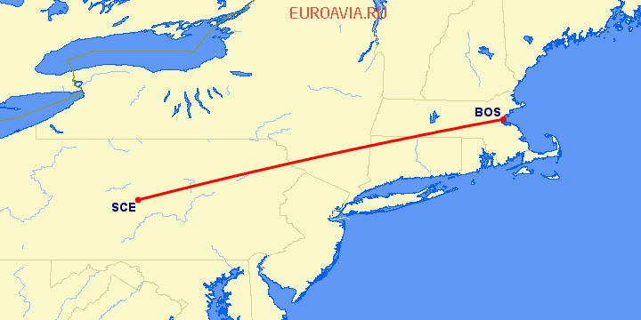 перелет Бостон — State College на карте