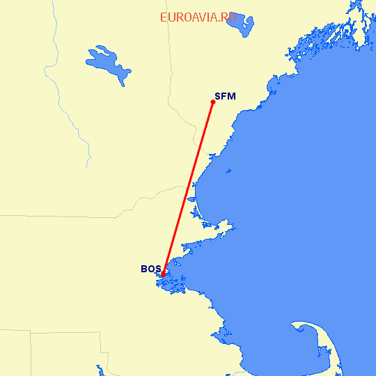 перелет Бостон — Sanford на карте