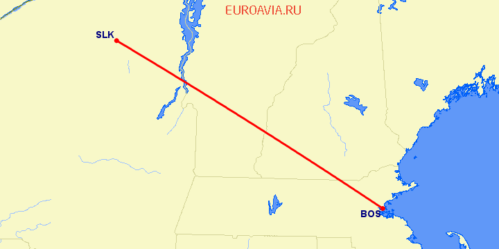 перелет Бостон — Saranac Lake на карте