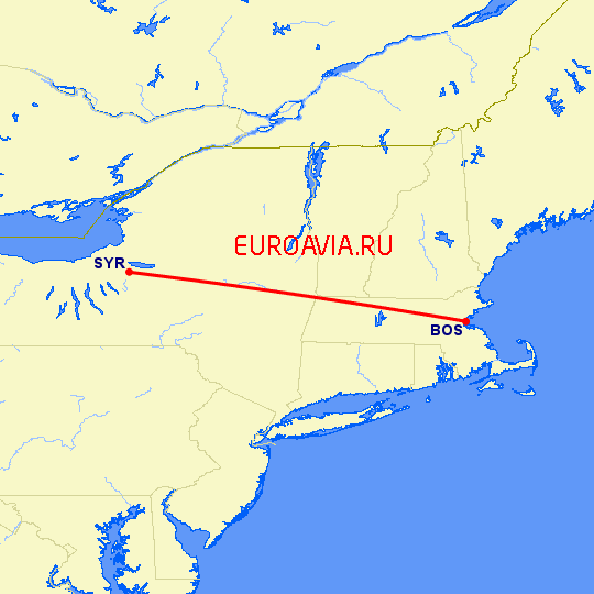 перелет Бостон — Сиракьюс на карте