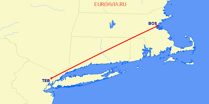 перелет Бостон — Teterboro на карте