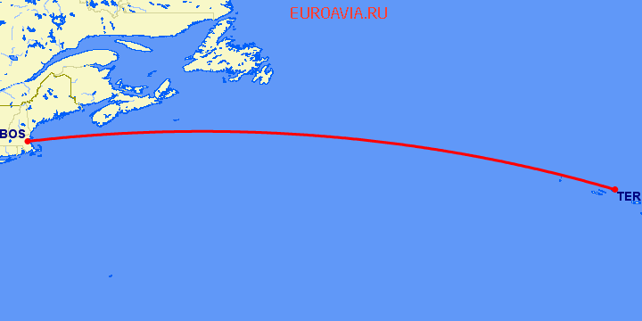 перелет Бостон — Terceira Island на карте
