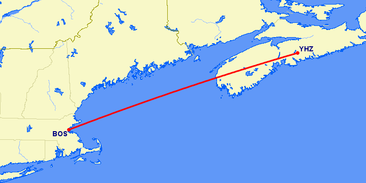 перелет Бостон — Галифакс на карте