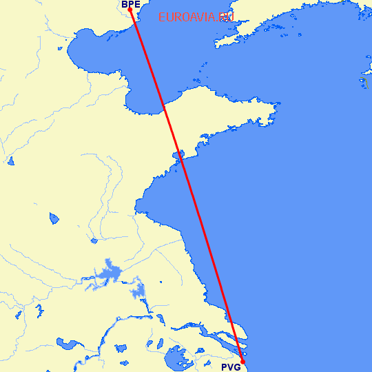 перелет Баган — Шанхай на карте