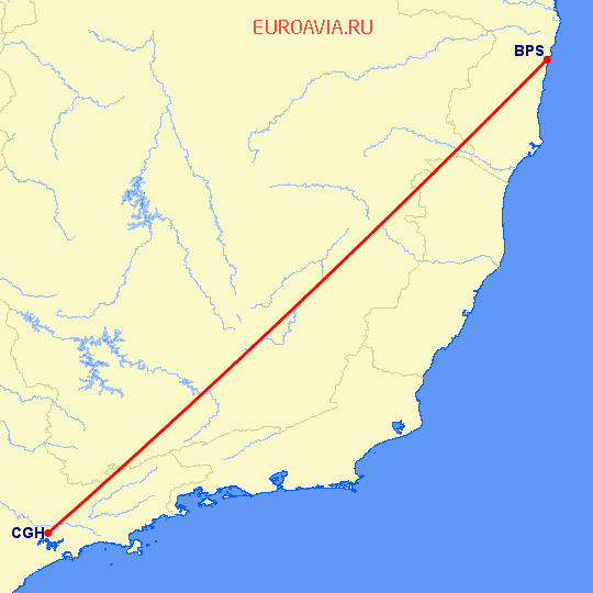 перелет Порто Сегуро — Сан Паулу на карте