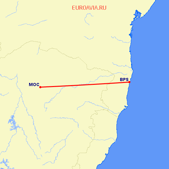 перелет Порто Сегуро — Montes Claros на карте