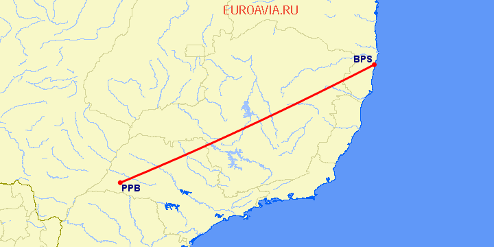 перелет Порто Сегуро — Presidente Prudente на карте