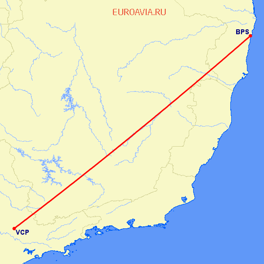 перелет Порто Сегуро — Сан Паулу на карте
